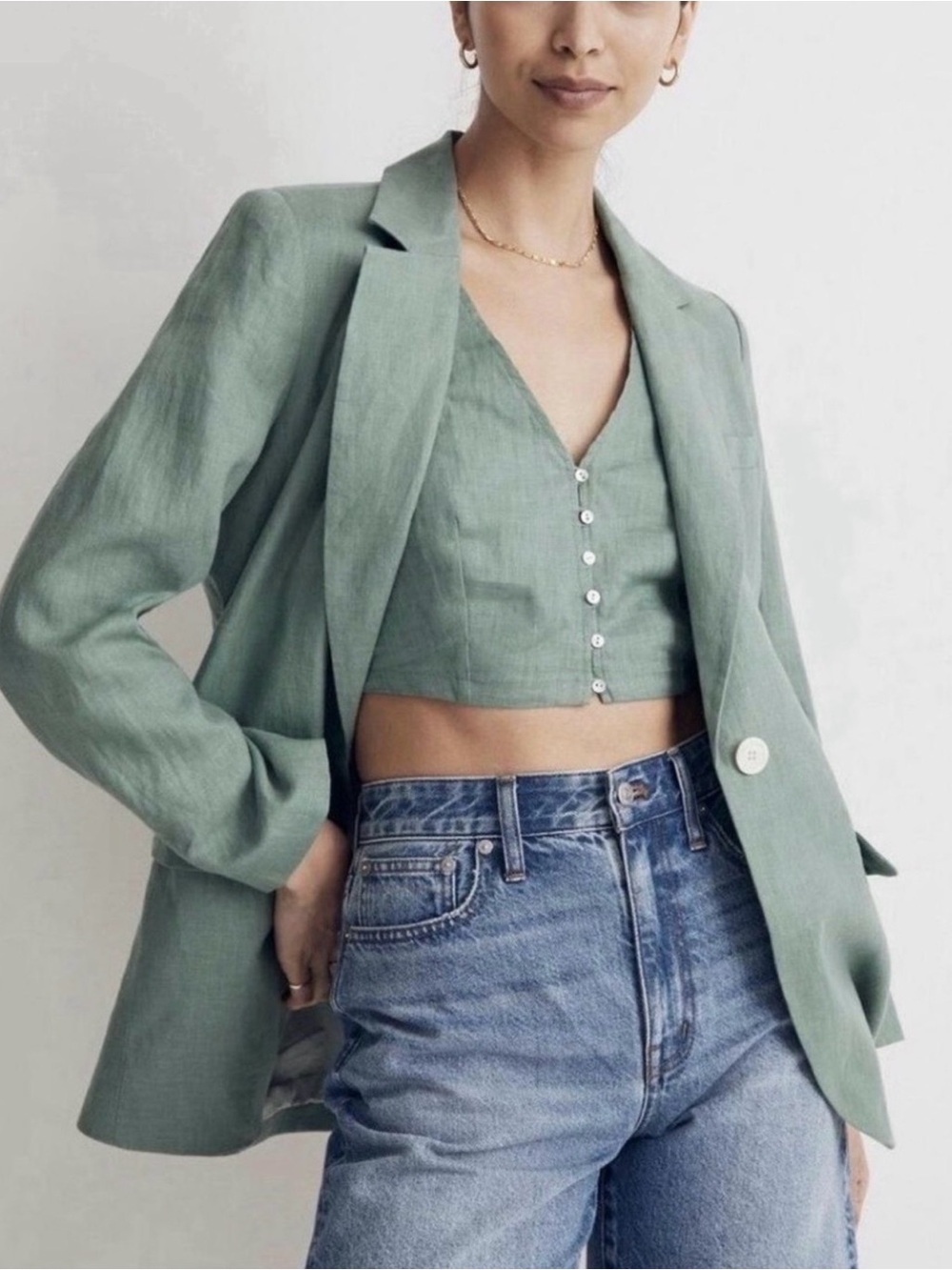 Madewell Larson Green Linen Blazer